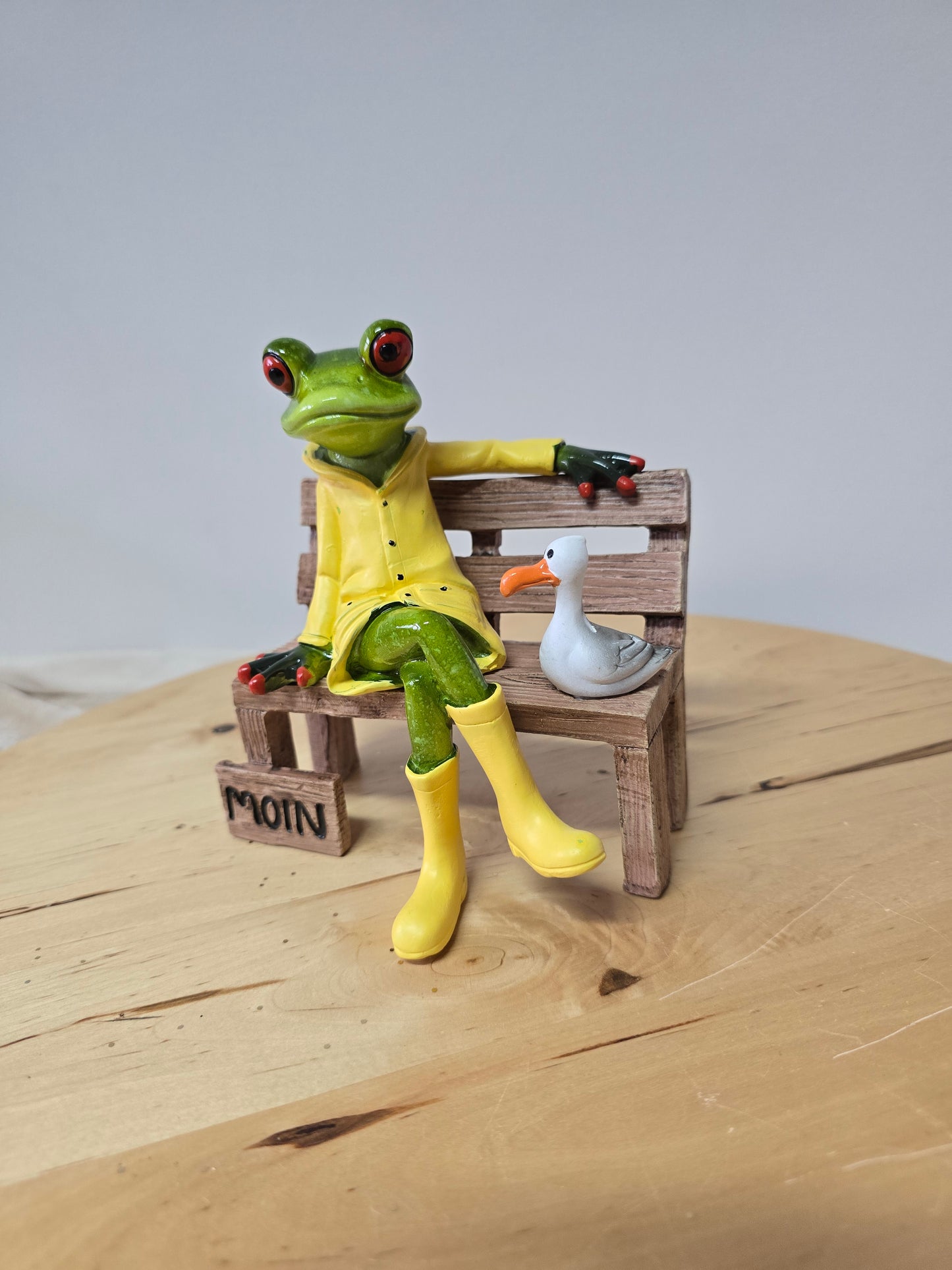 frecher Frosch Moin mit Regenjacke