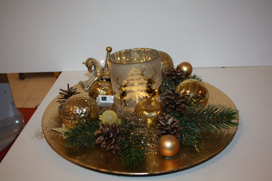 #8057 Teller Advent gold mit Windlicht