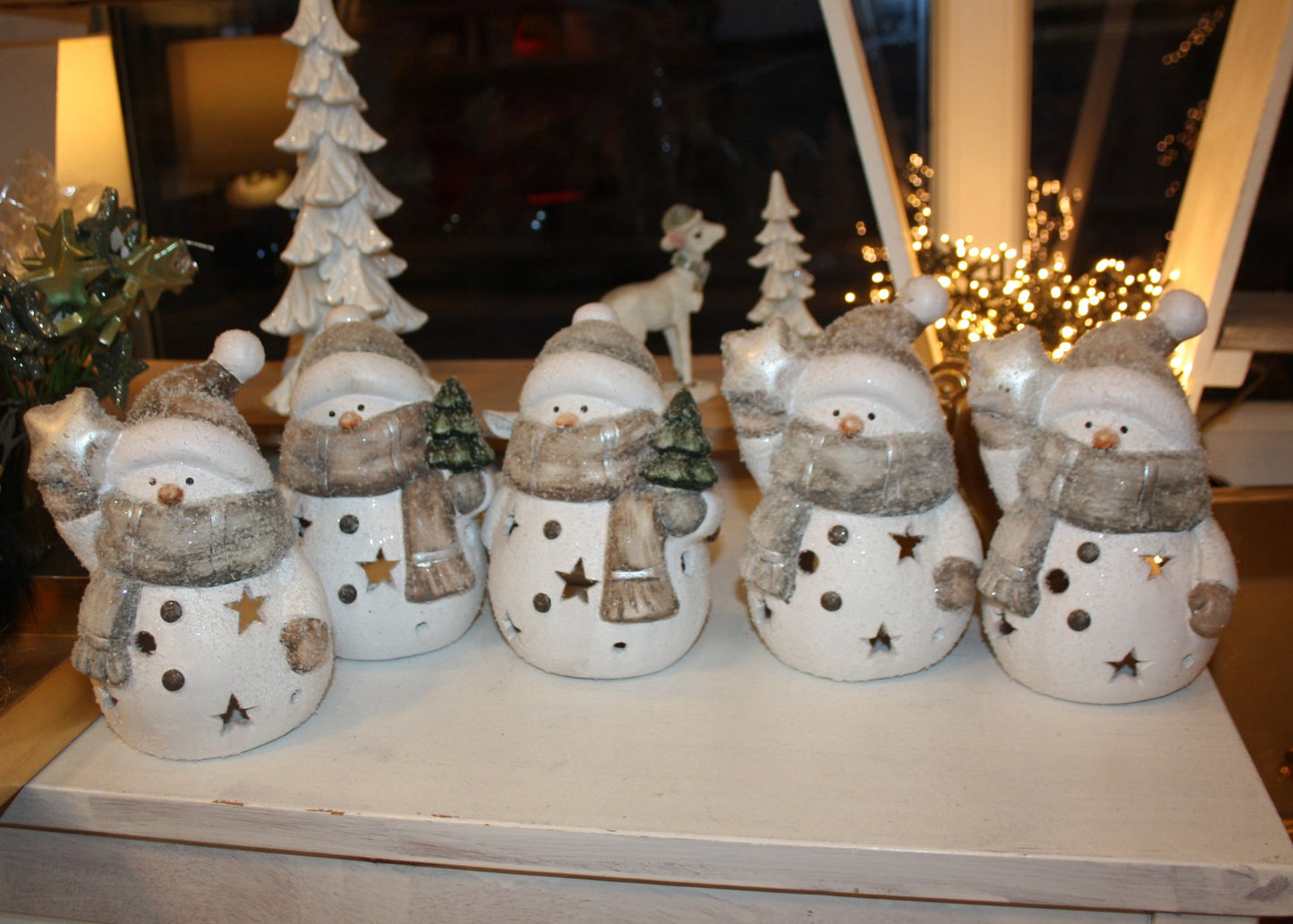 #8054 Schneemann cremegold Windlicht