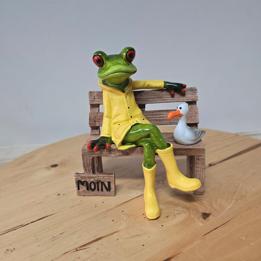frecher Frosch Moin mit Regenjacke